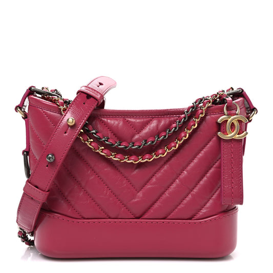 Aged Calfskin Chevron Quilted Small Gabrielle Hobo Dark Pink
