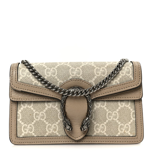 GG Supreme Monogram Textured Dollar Calfskin Super Mini Dionysus Shoulder Bag Beige Mystic White Oatmeal