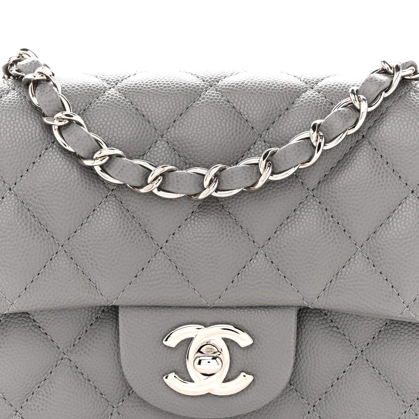 Caviar Quilted Mini Rectangular Flap Grey