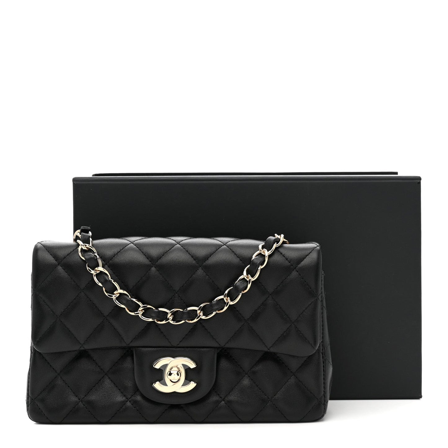 Lambskin Quilted Mini Rectangular Flap Black