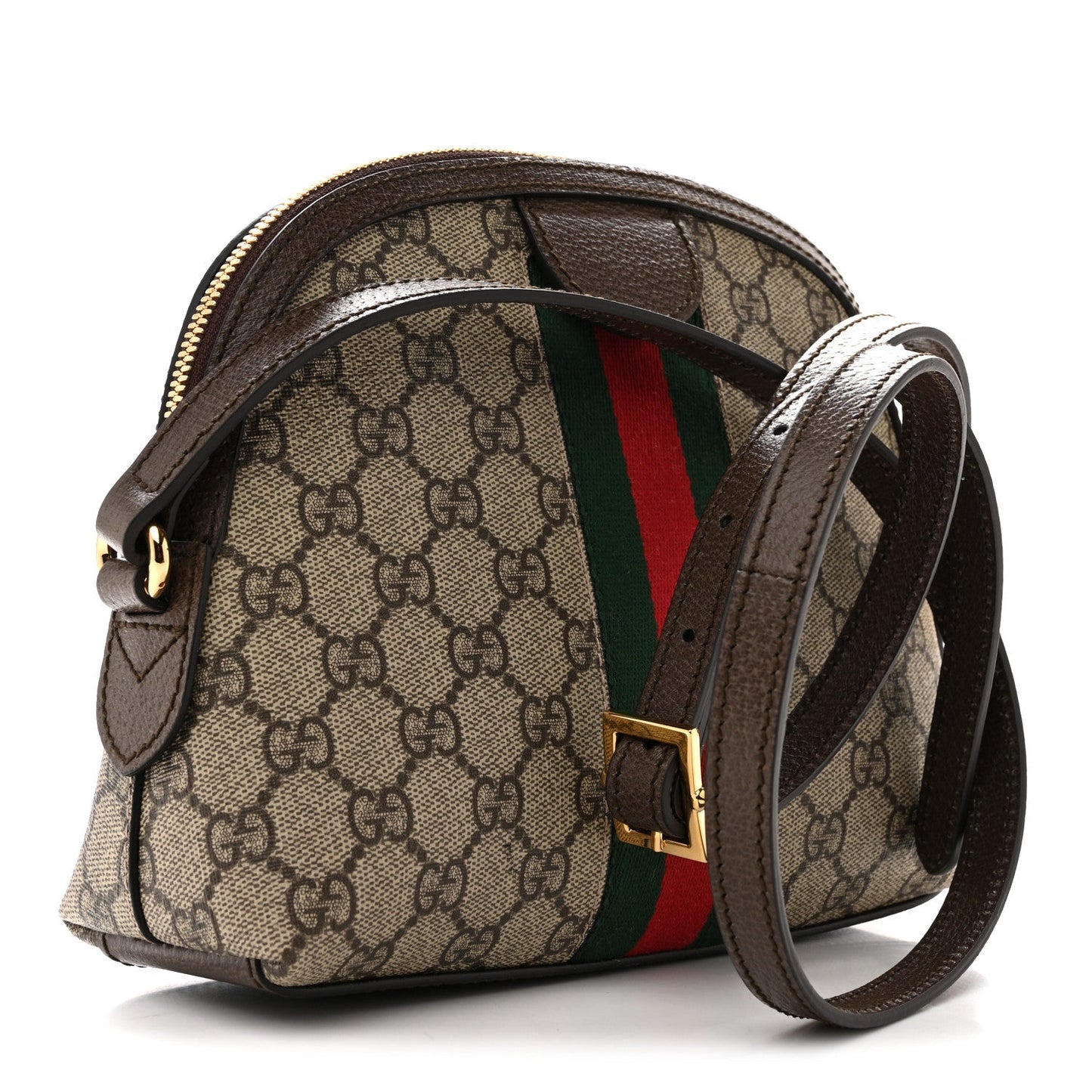 GG Supreme Monogram Textured Dollar Calfskin Web Small Ophidia Dome Shoulder Bag Beige Ebony New Acero