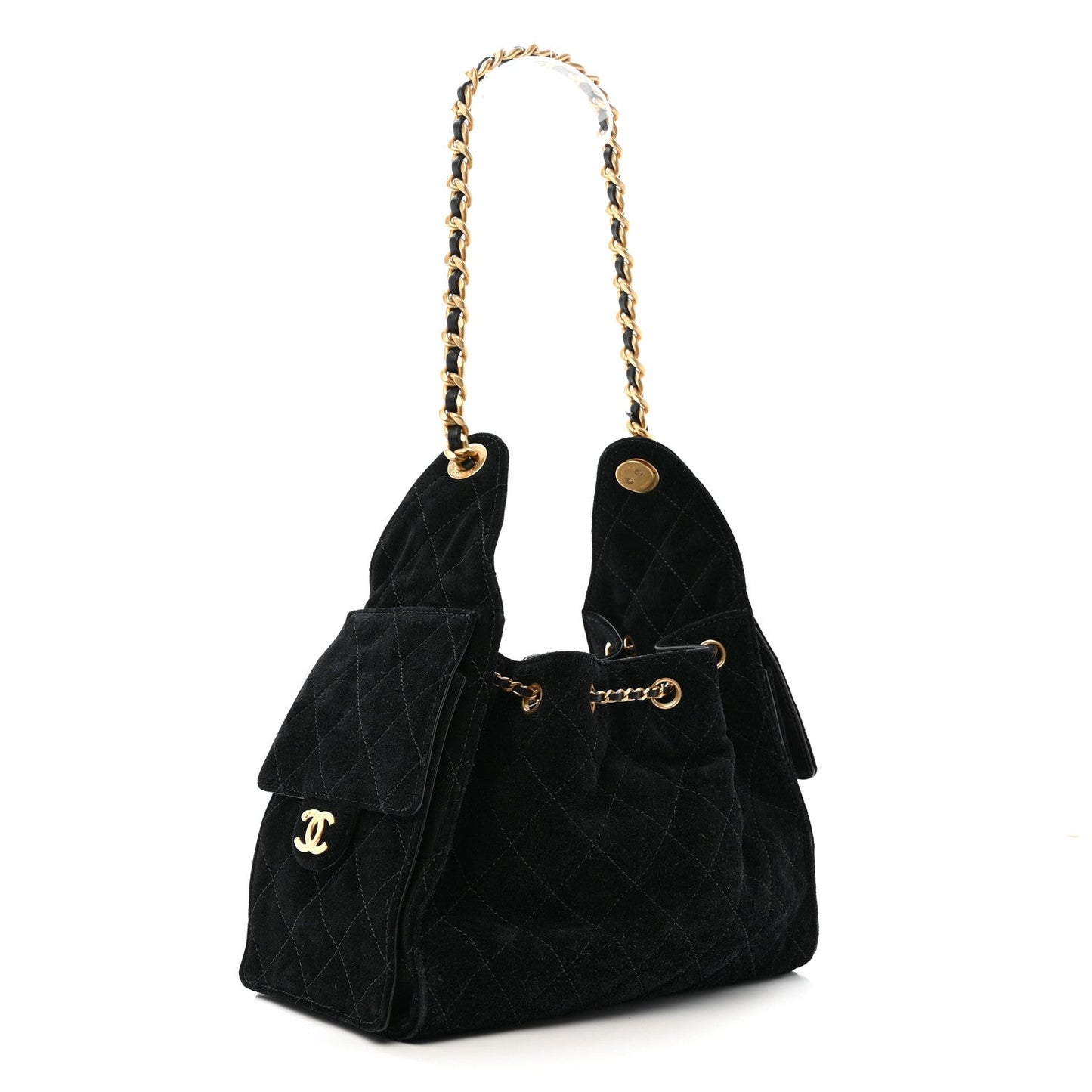 Suede Quilted Small Chanel 25 Handbag Black