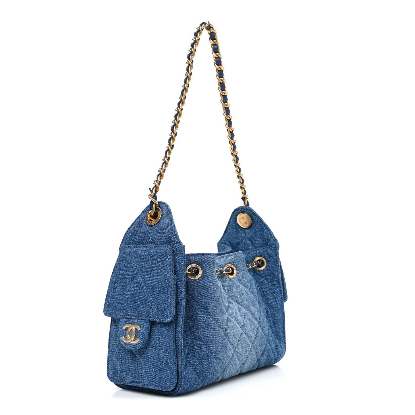 Washed Denim Quilted Mini Chanel 25 Handbag Blue