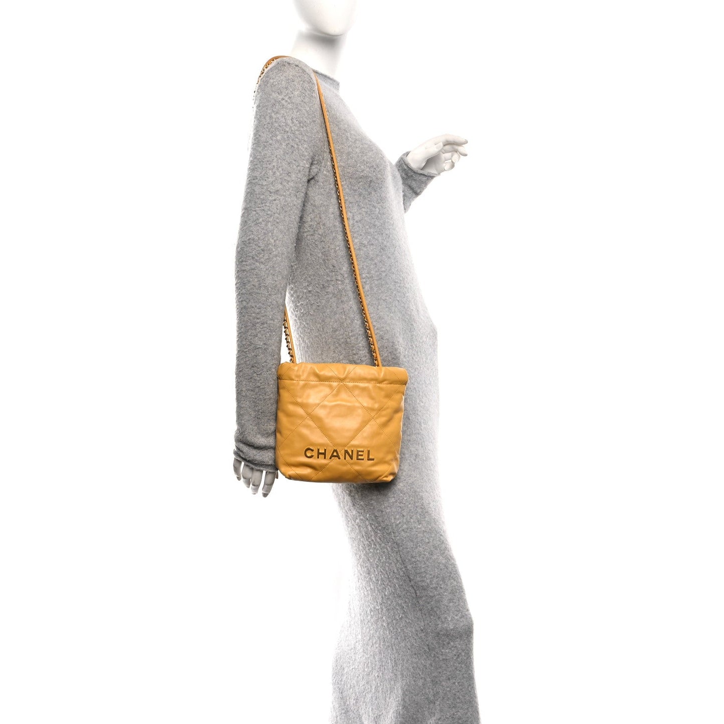 Shiny Calfskin Quilted Mini Chanel 22 Yellow