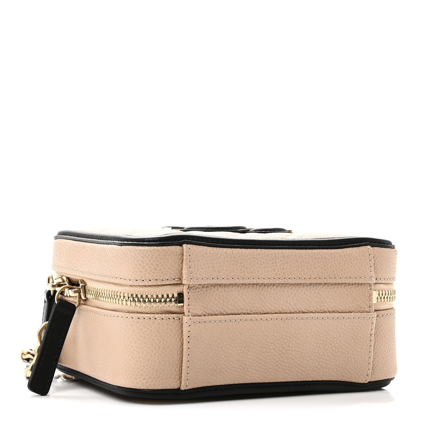 Caviar Quilted Small CC Filigree Vanity Case Beige Black