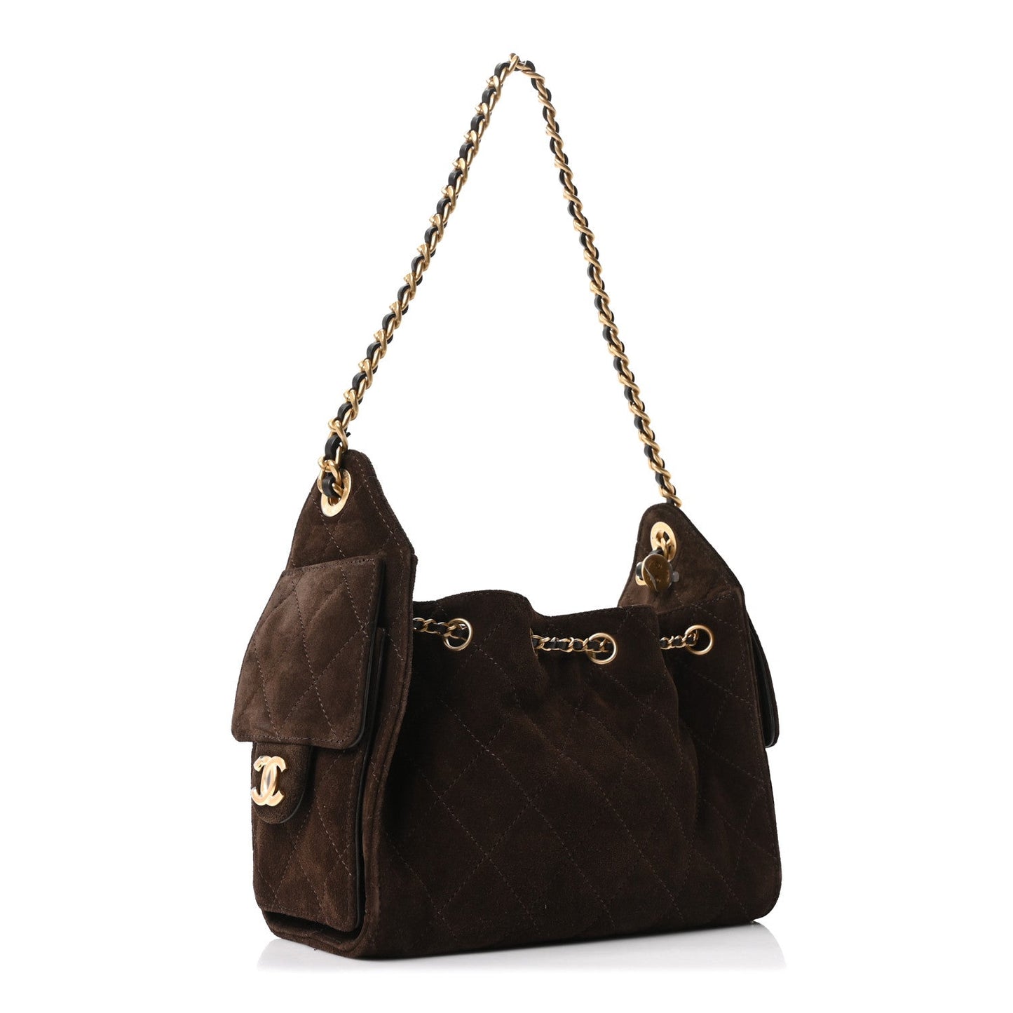 Suede Quilted Mini Chanel 25 Handbag Dark Brown