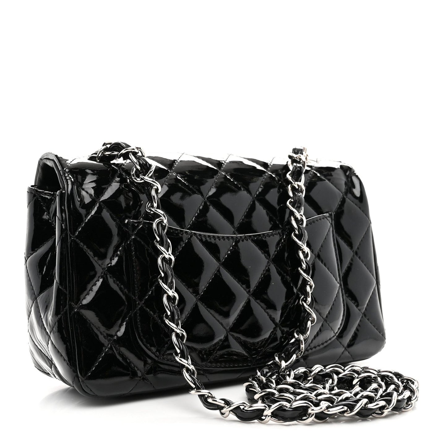 Patent Calfskin Quilted Mini Rectangular Flap Black