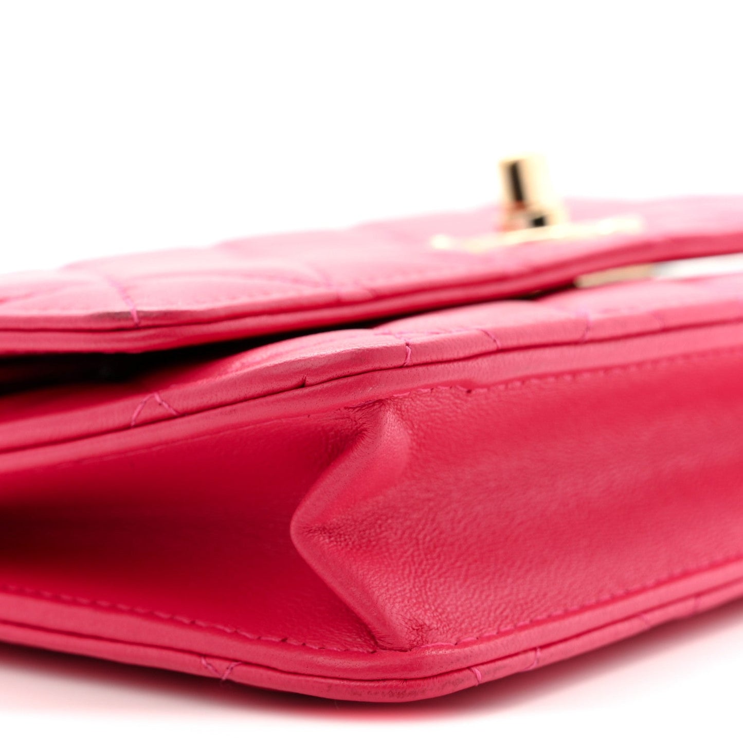 Lambskin Quilted Trendy CC Wallet On Chain WOC Dark Pink