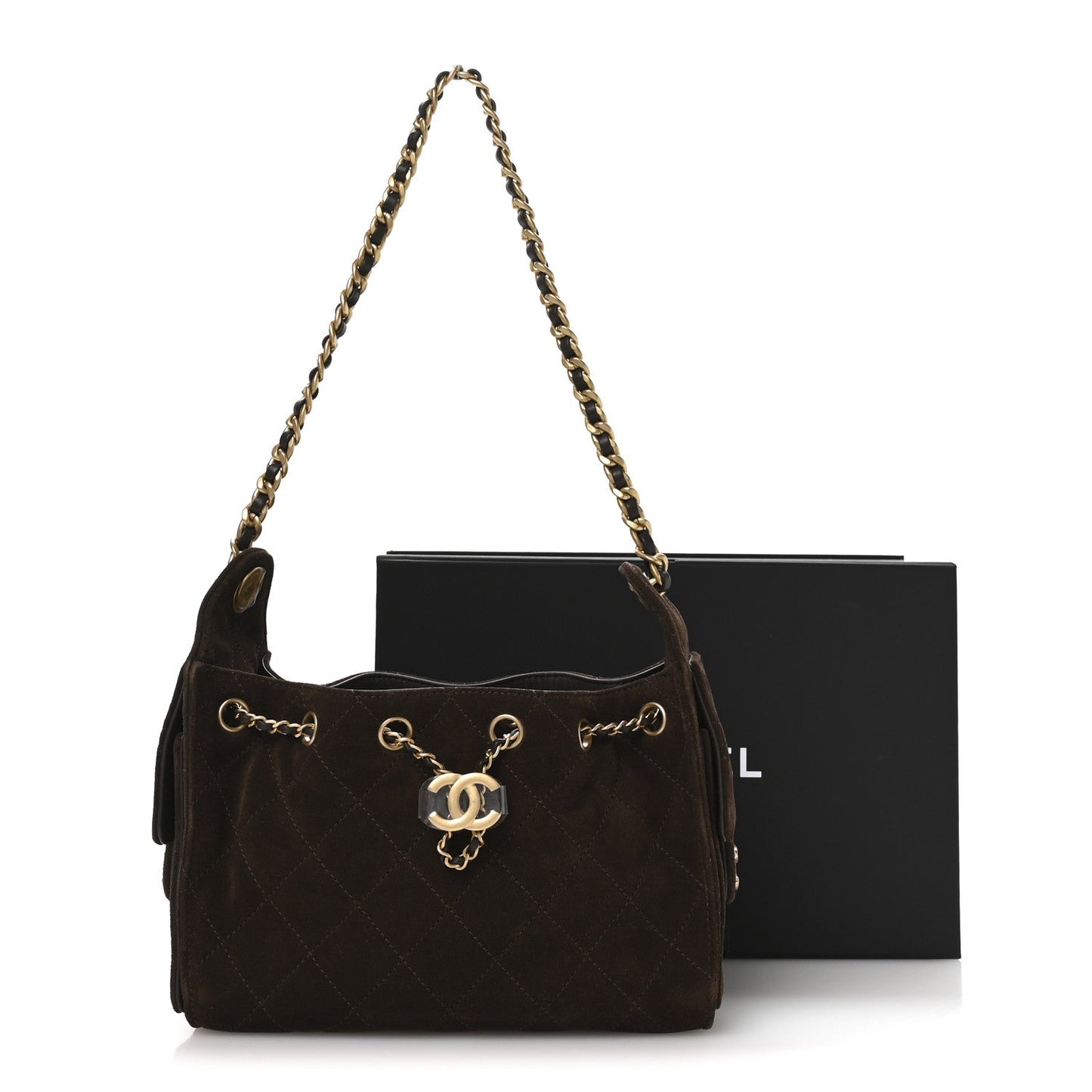 Suede Quilted Mini Chanel 25 Handbag Dark Brown