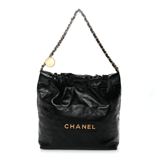 Shiny Calfskin Quilted Small Chanel 22 Black