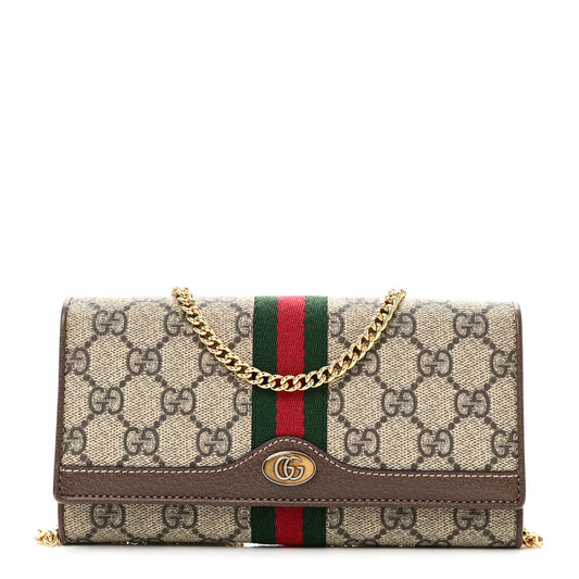 GG Supreme Monogram Web Ophidia Wallet On Chain Brown