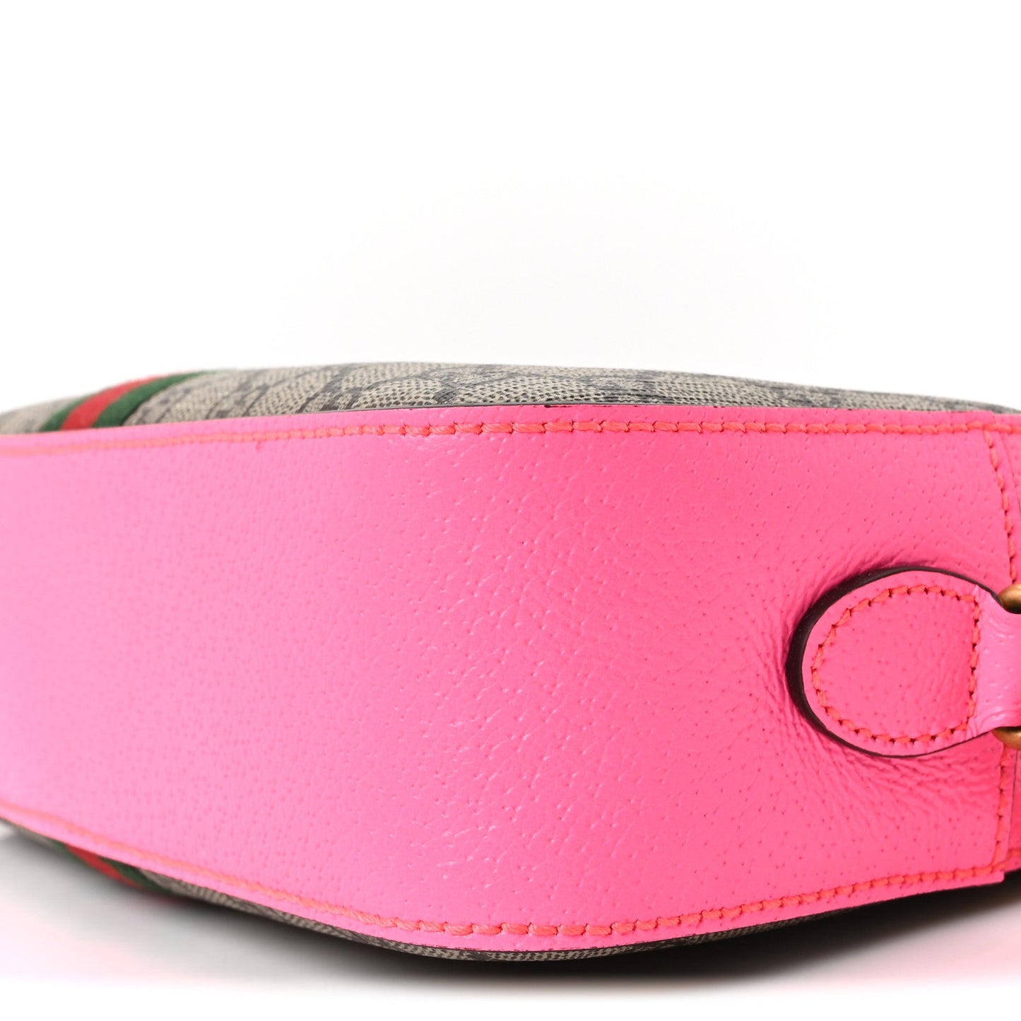 GG Supreme Monogram Textured Dollar Calfskin Web Ophidia Small Crossbody Bag Beige Ebony Fuchsia