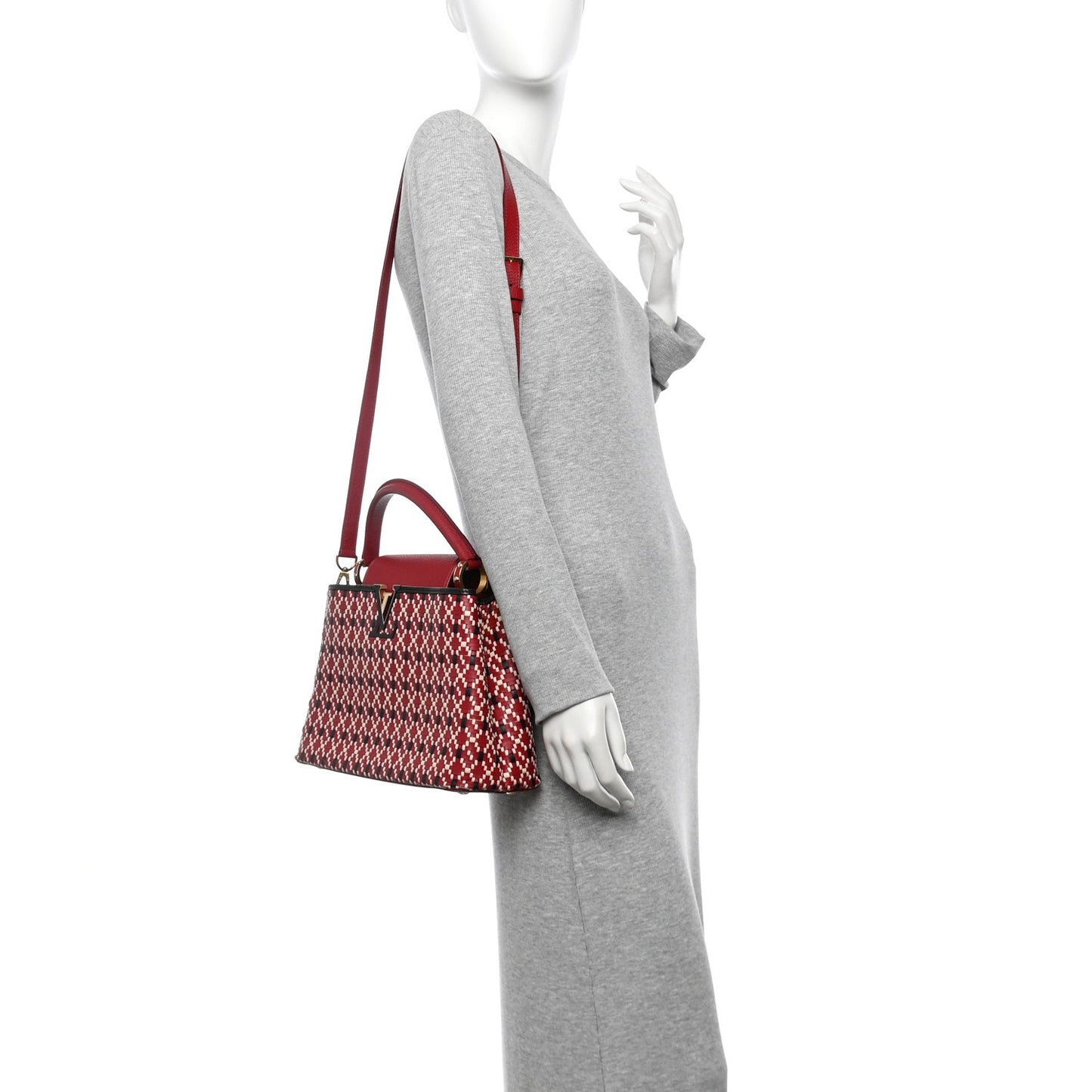 Calfskin Woven Capucines PM Black Red