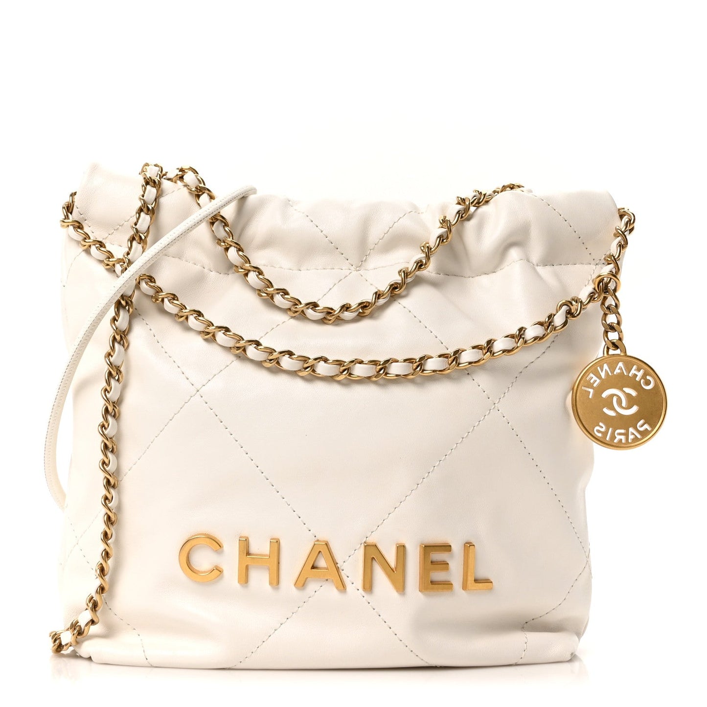 Shiny Calfskin Quilted Mini Chanel 22 White