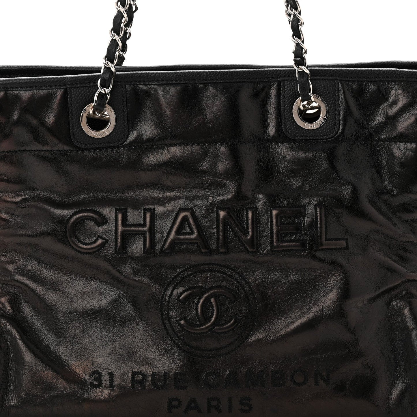 Glazed Calfskin Small Deauville Tote Black