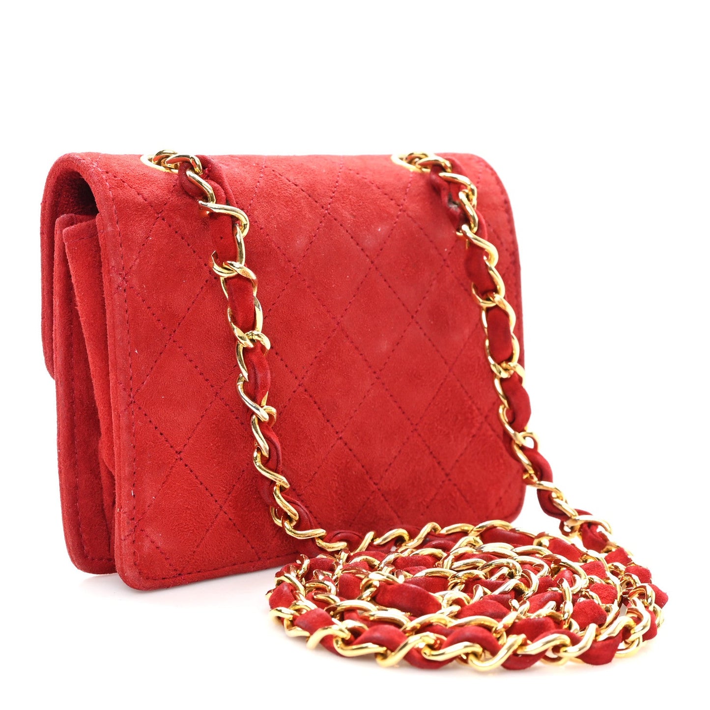 Suede Quilted Mini Square Flap Red