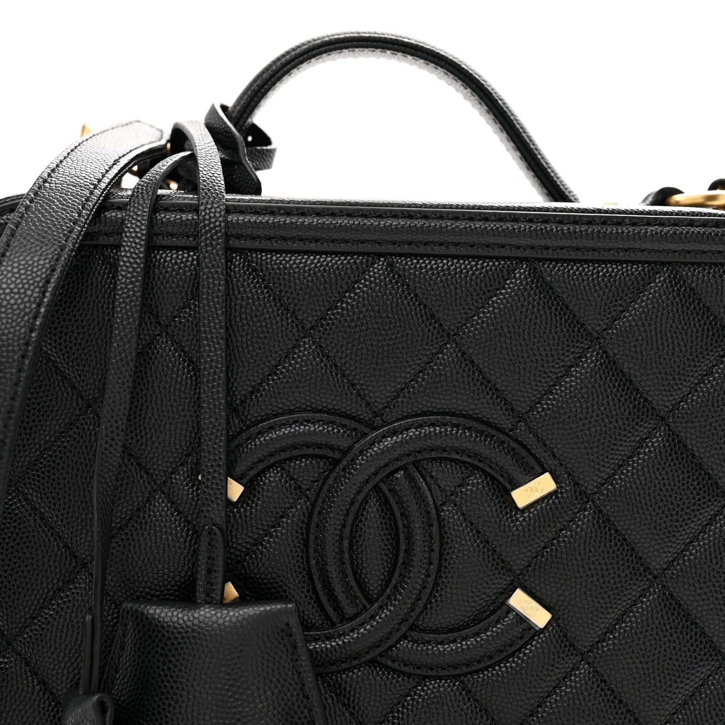 Caviar Quilted Medium CC Filigree Vanity Case Black
