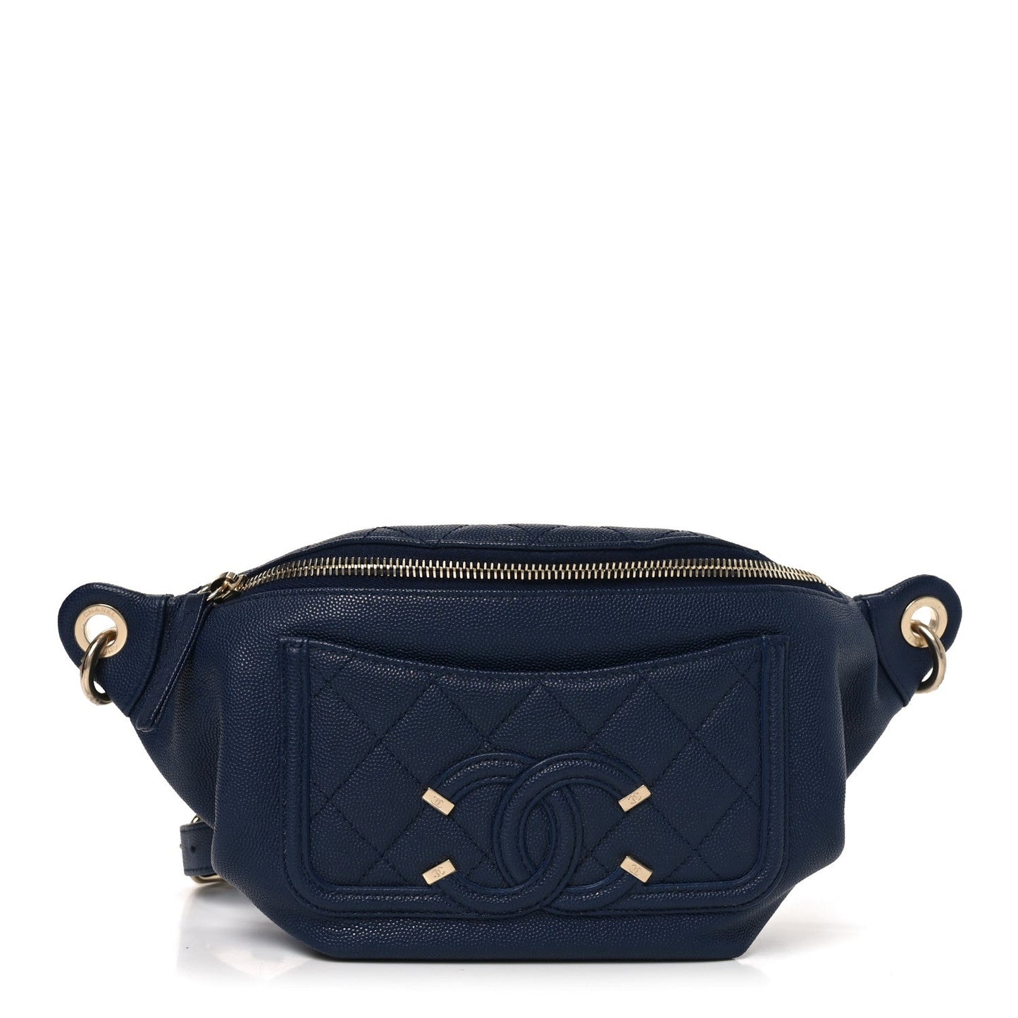 Caviar Quilted Filigree Waist Bag Blue