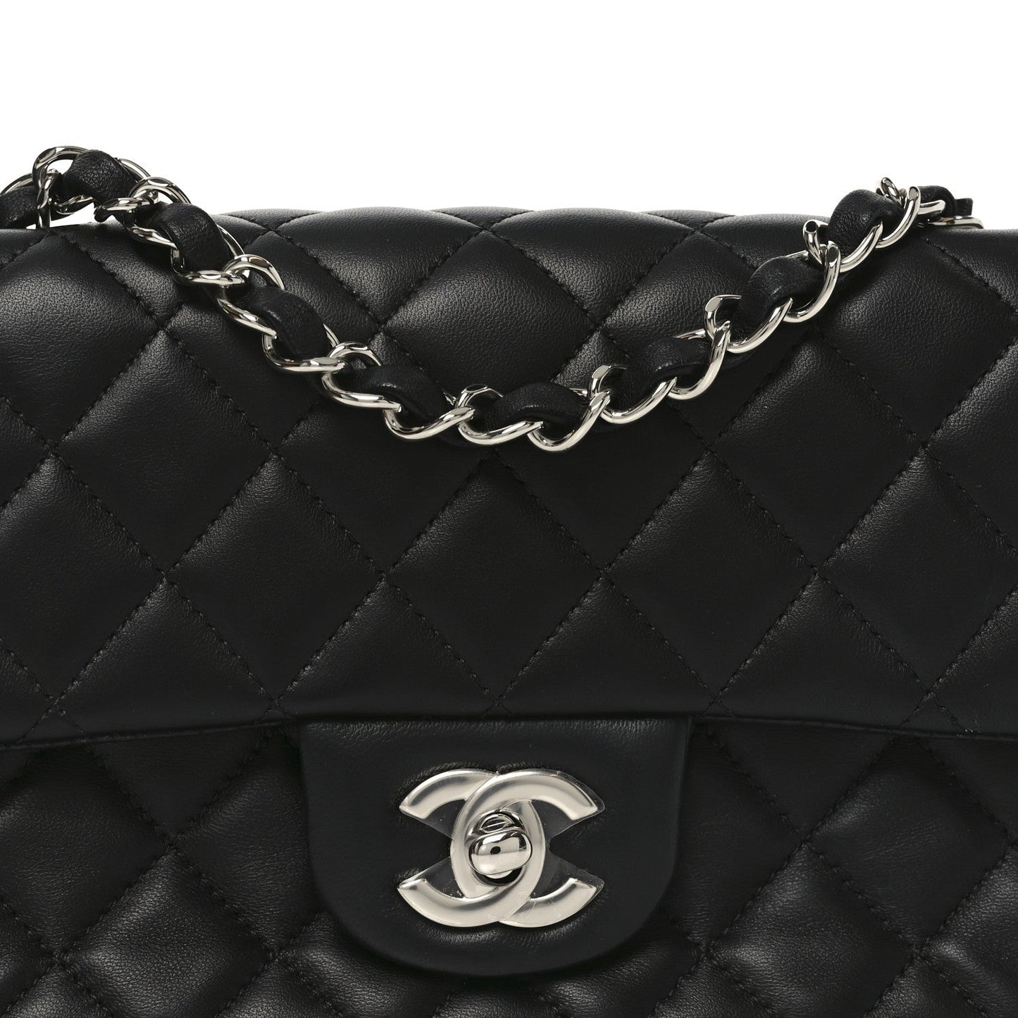 Lambskin Quilted Mini Rectangular Flap Black