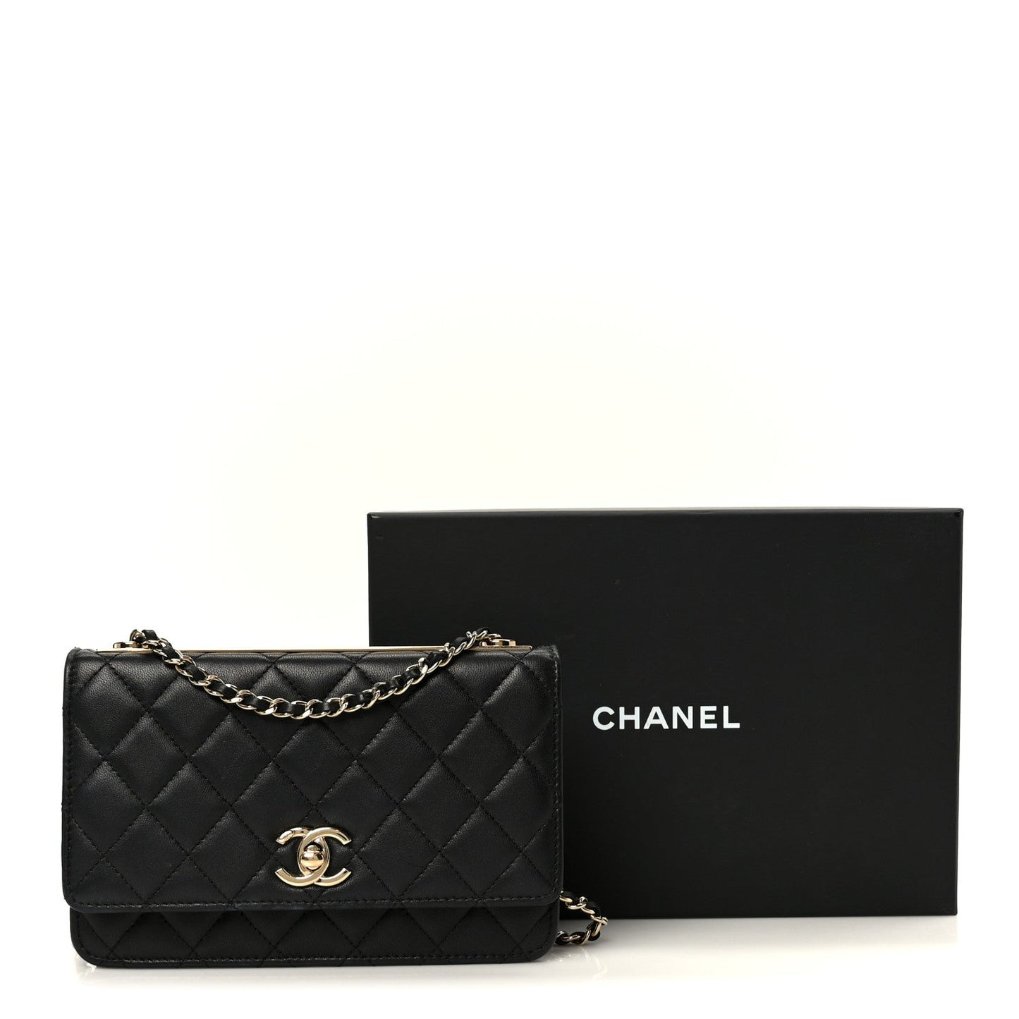Lambskin Quilted Trendy CC Wallet On Chain WOC Black