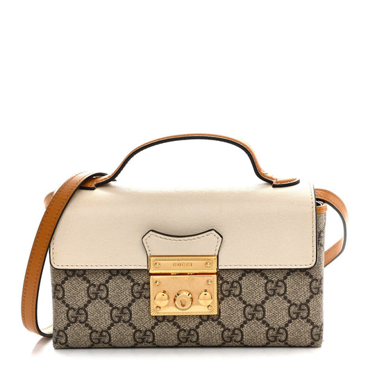GG Supreme Monogram New Sakai Calfskin Mini Padlock Top Handle Shoulder Bag Beige Ebony Mystic White Sun Oil