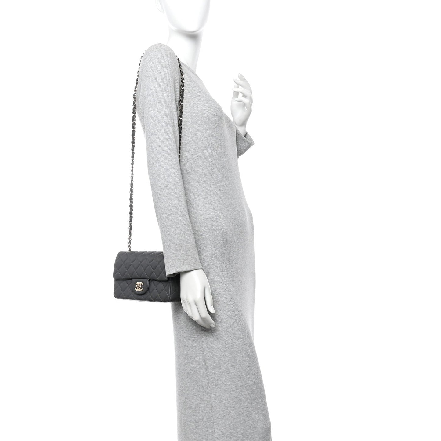 Lambskin Quilted Mini Rectangular Flap Dark Grey