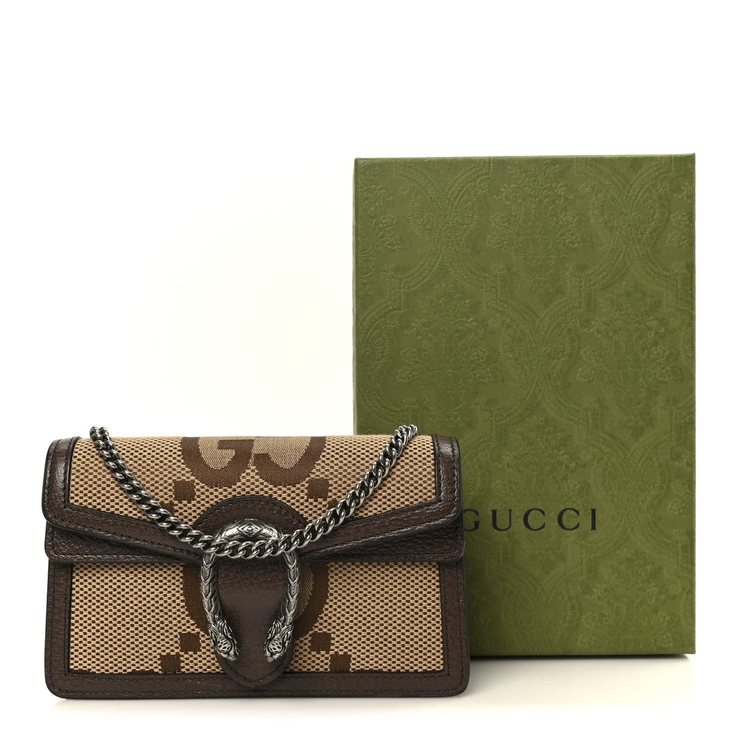 Monogram Jumbo GG Textured Dollar Calfskin Super Mini Dionysus Shoulder Bag Camel Ebony New Acero
