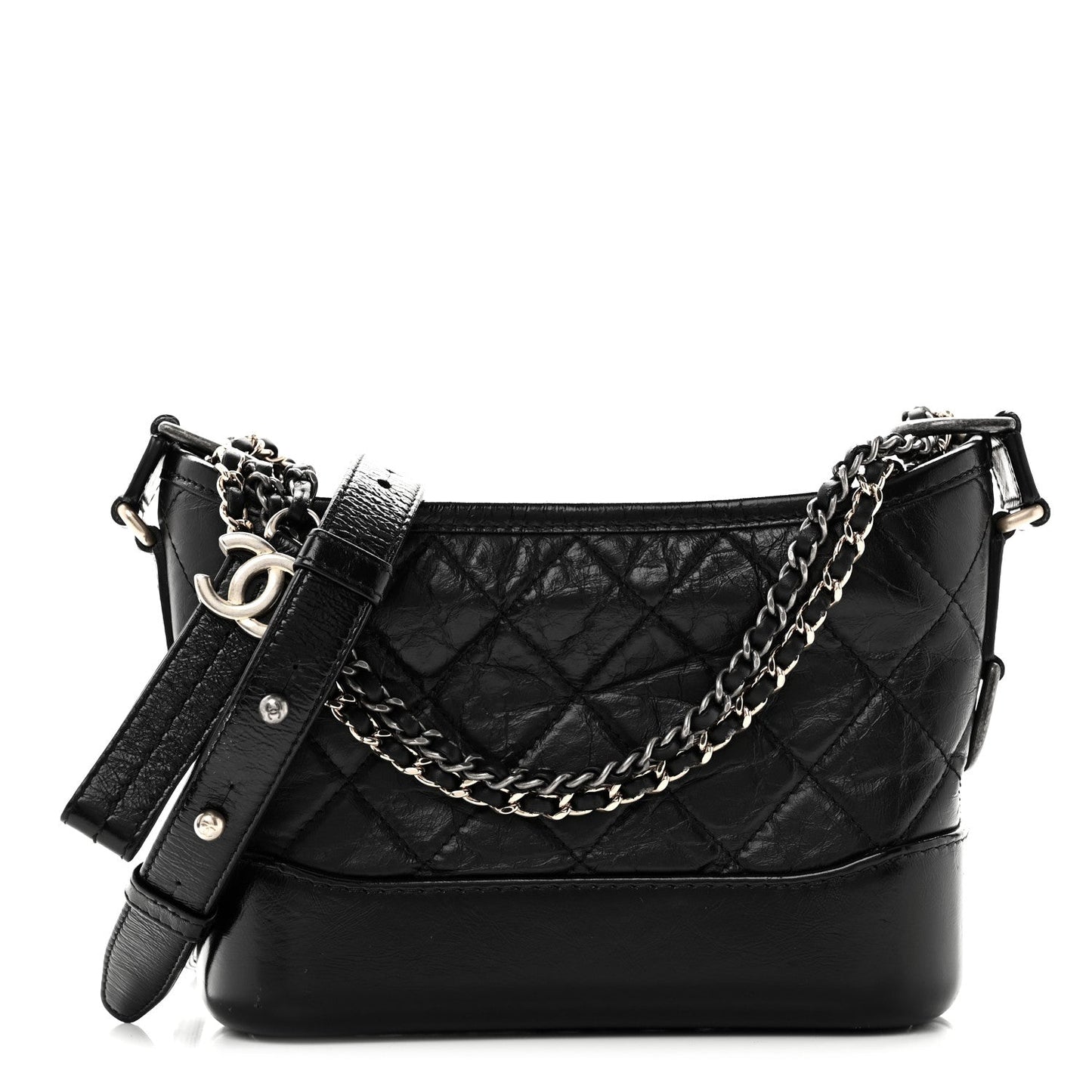 Aged Calfskin Quilted Small Gabrielle Hobo Black