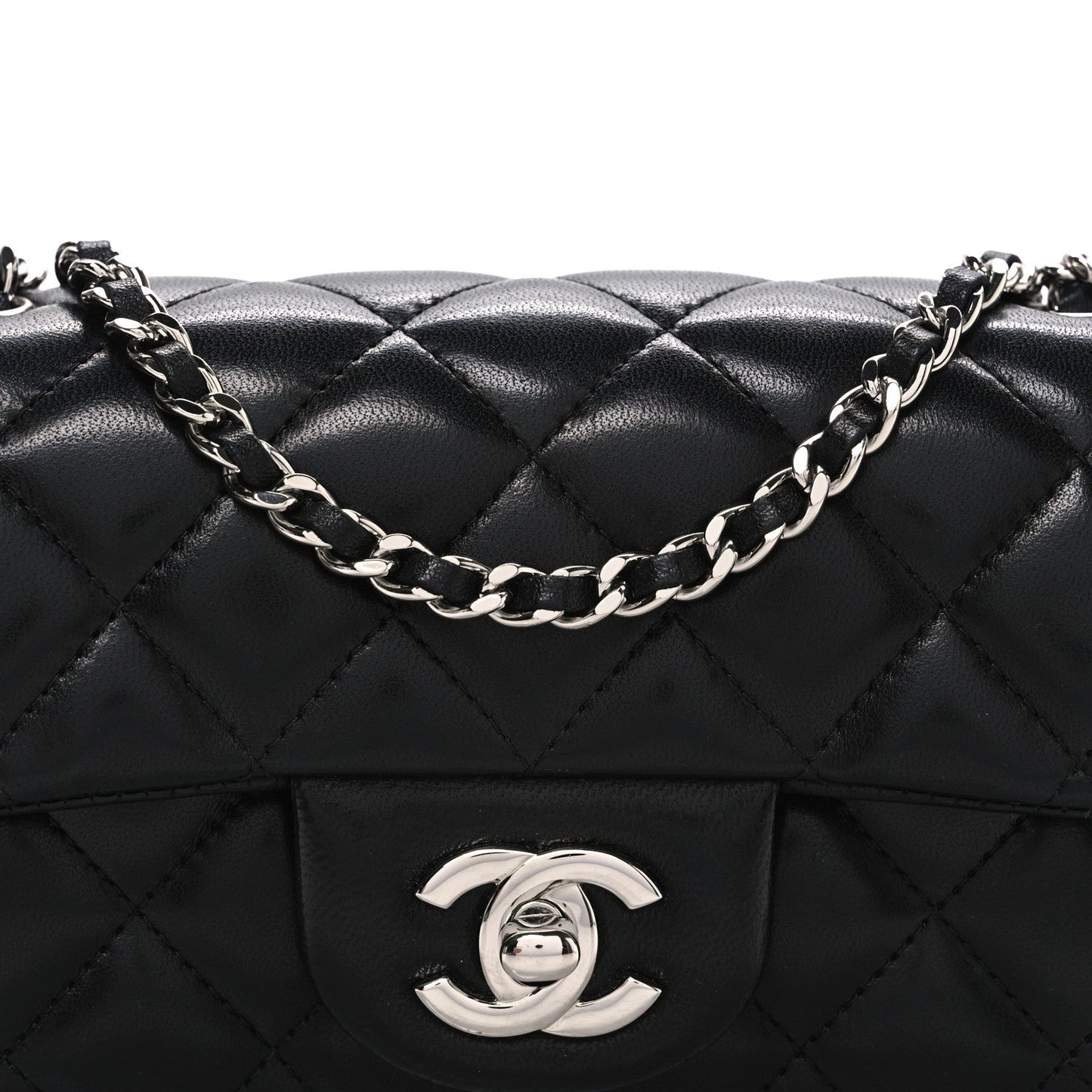 Lambskin Quilted Extra Mini Rectangular Flap Black
