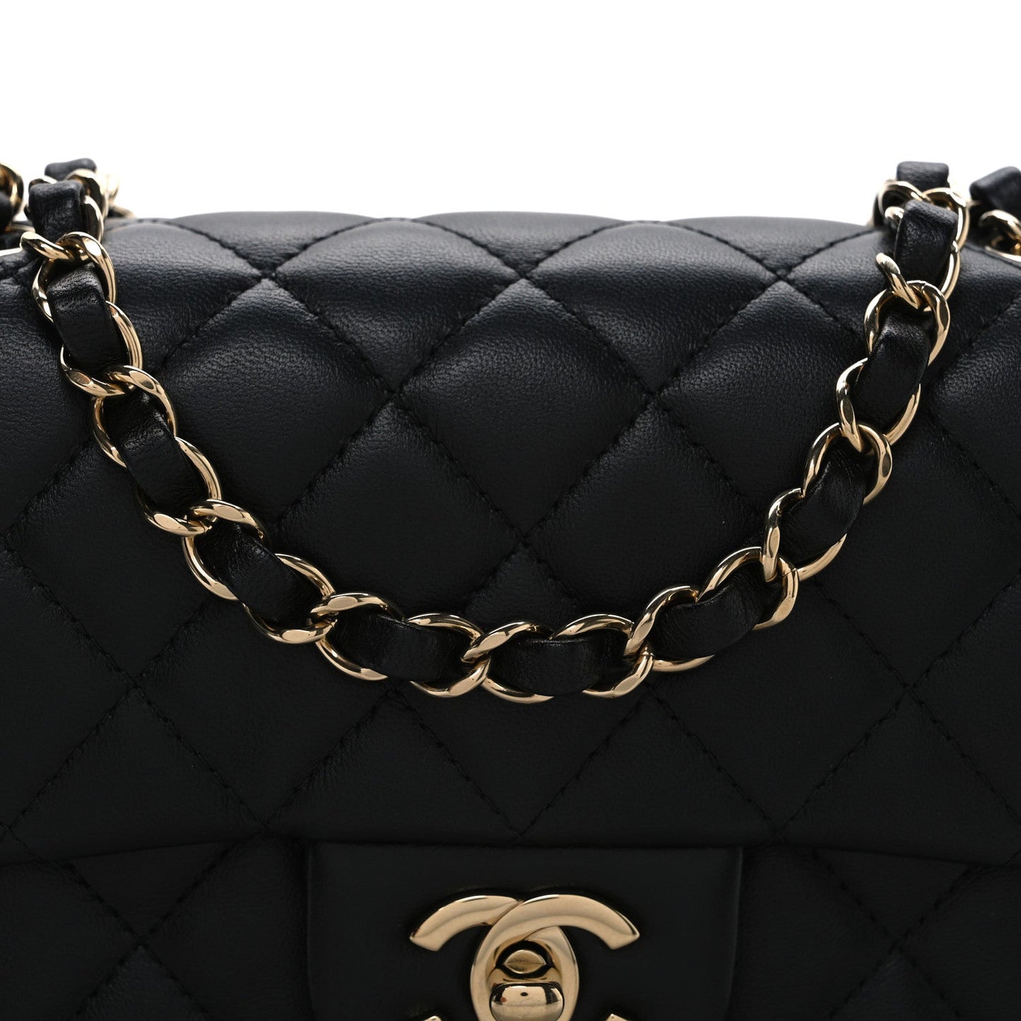 Lambskin Quilted Mini Rectangular Flap Black