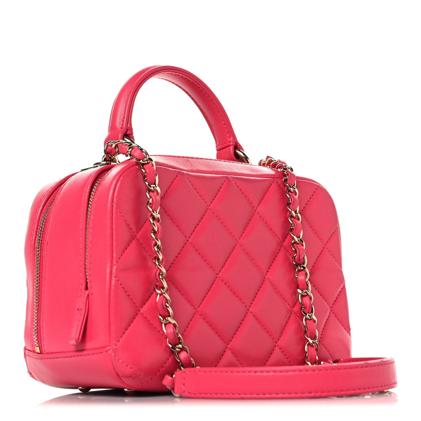 Lambskin Quilted Small Trendy CC Bowling Bag Pink