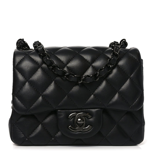 Lambskin Quilted Mini Square Flap So Black