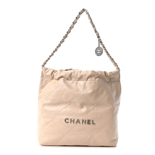 Shiny Calfskin Quilted Small Chanel 22 Ecru