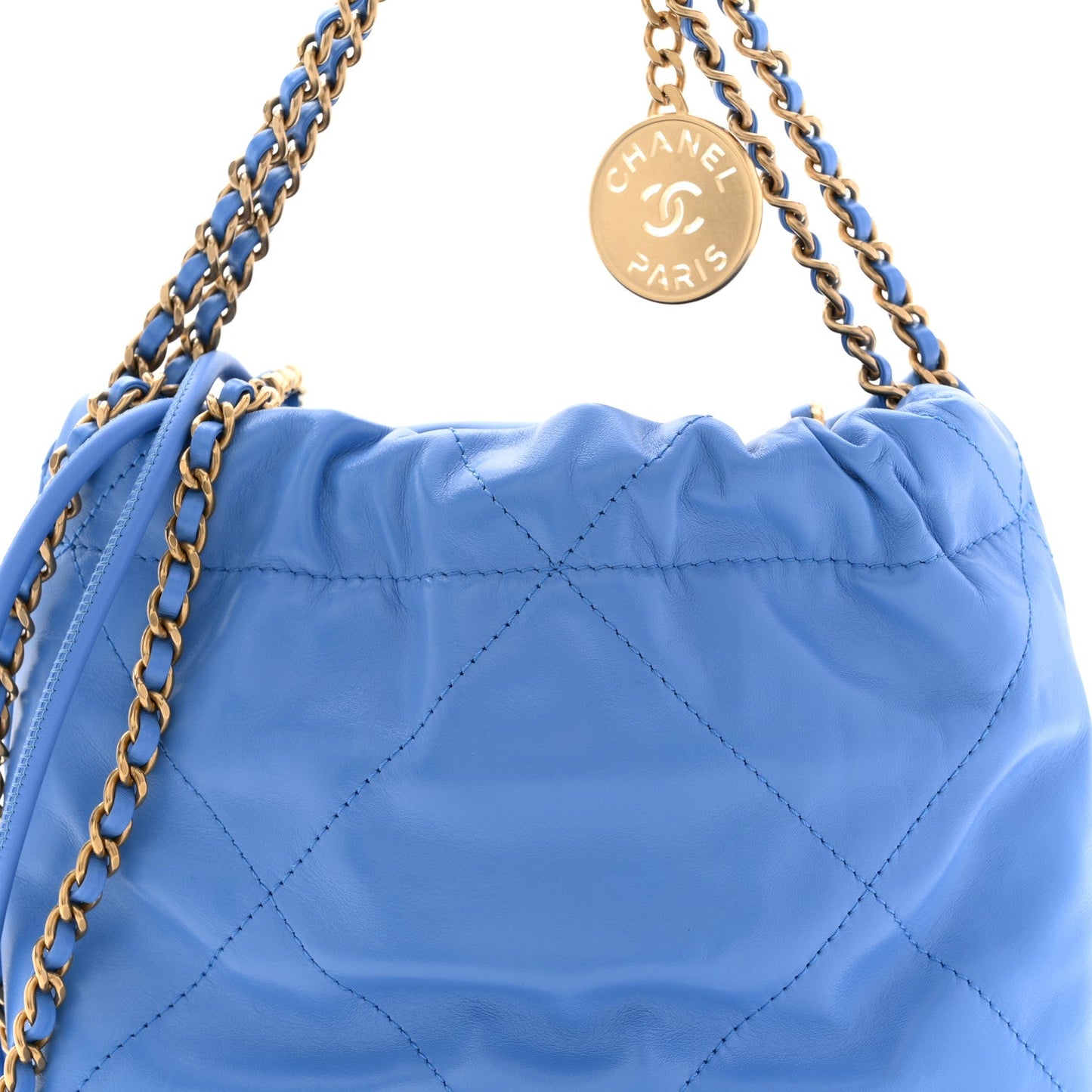 Shiny Calfskin Quilted Mini Chanel 22 Blue