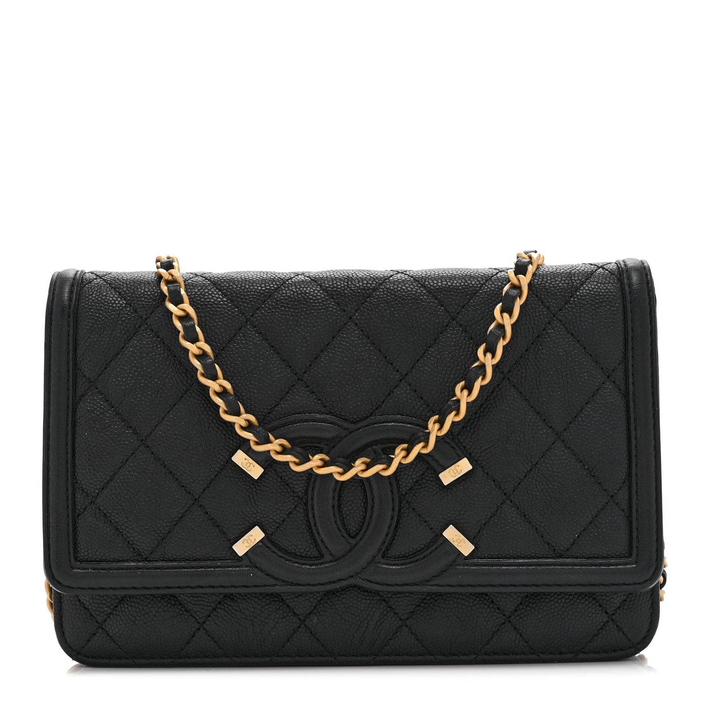 Caviar Quilted CC Filigree Wallet On Chain WOC Black