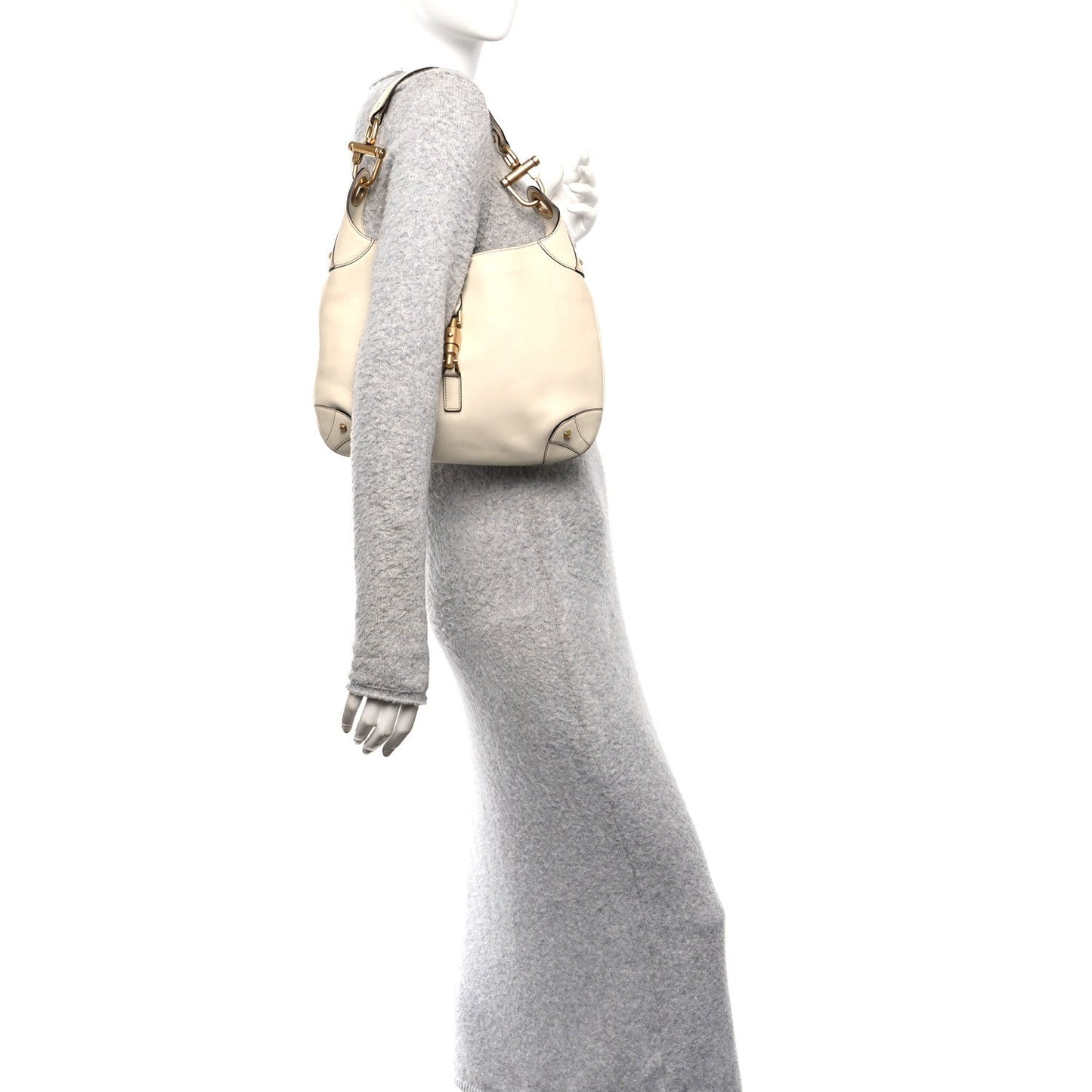Calfskin Piston Lock Jackie O Hobo White