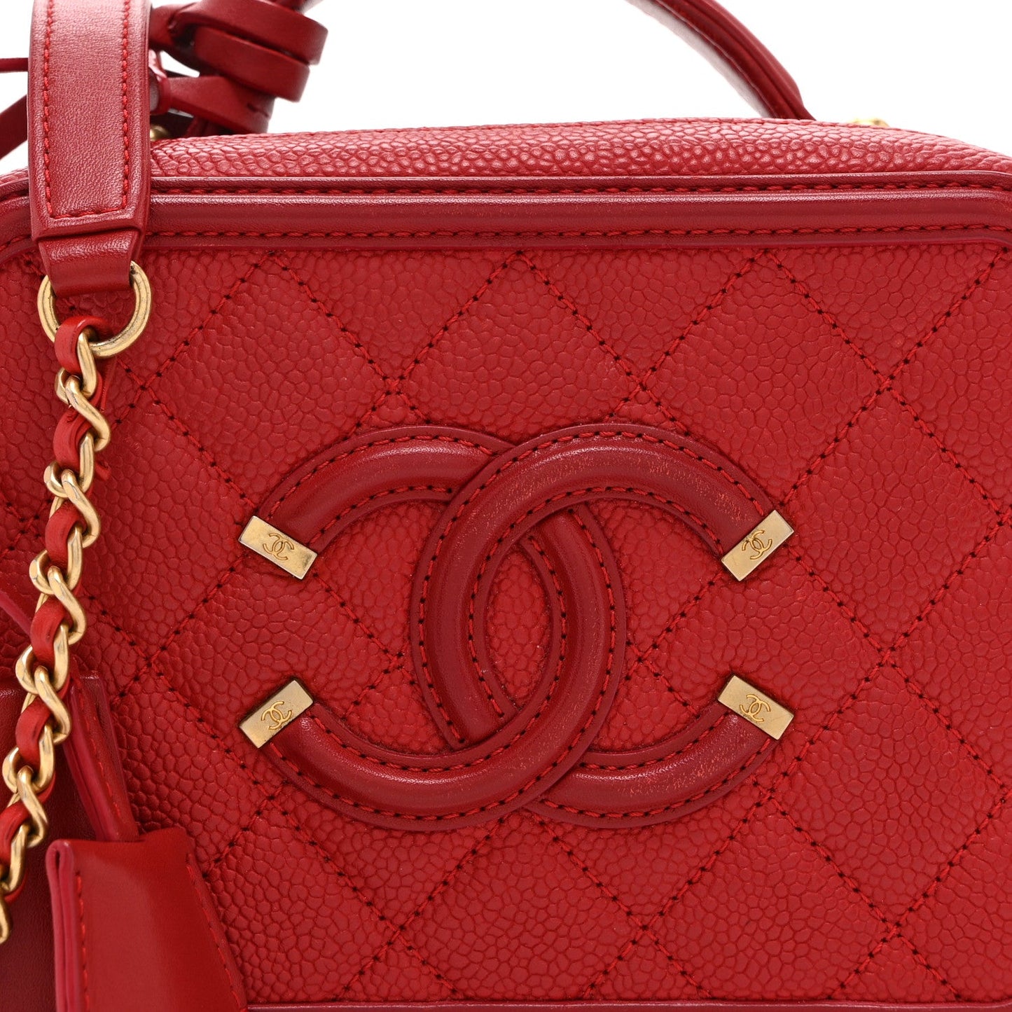 Caviar Quilted Small CC Filigree Vanity Case Red