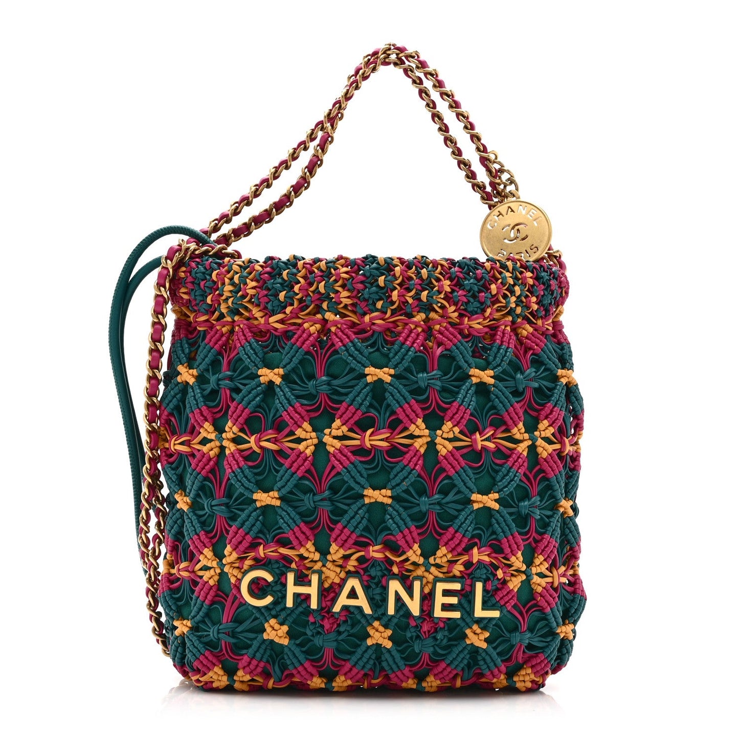 Calfskin Macrame Mini Chanel 22  Green Purple Yellow