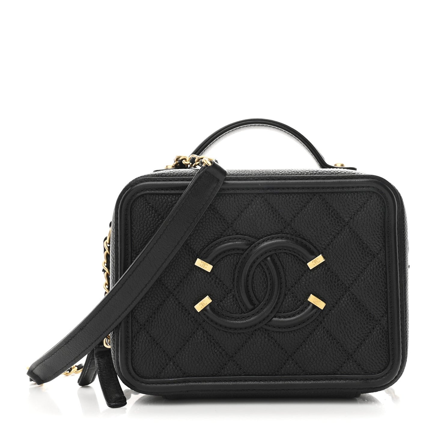 Caviar Quilted Small CC Filigree Vanity Case Black