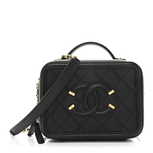 Caviar Quilted Small CC Filigree Vanity Case Black