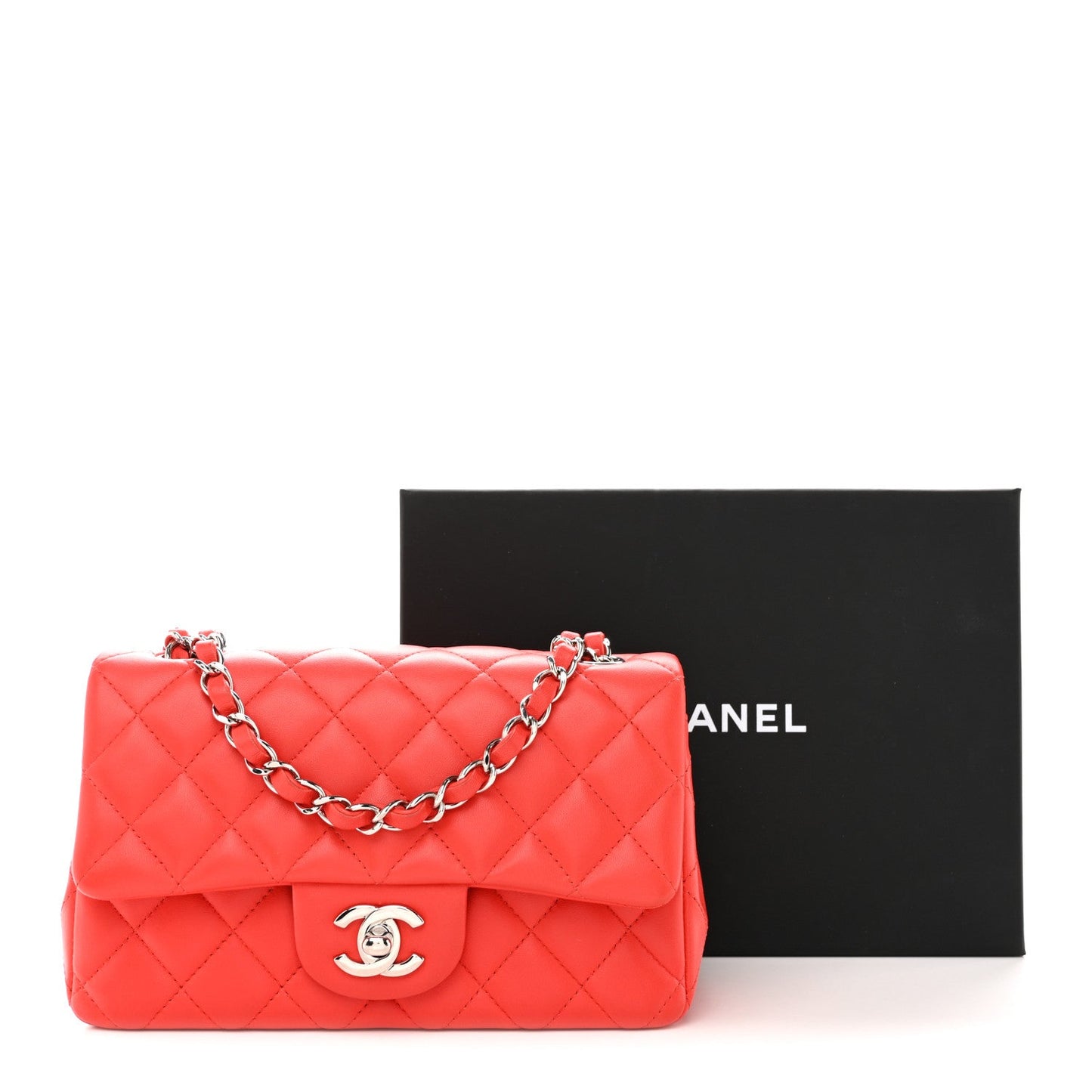 Lambskin Quilted Mini Rectangular Flap Red