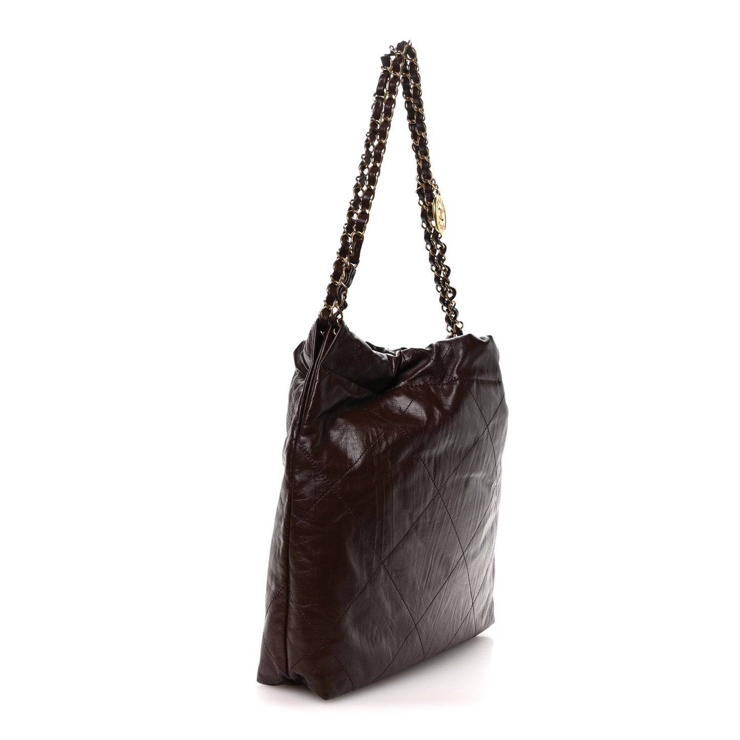 Shiny Calfskin Quilted Small Chanel 22 Dark Brown