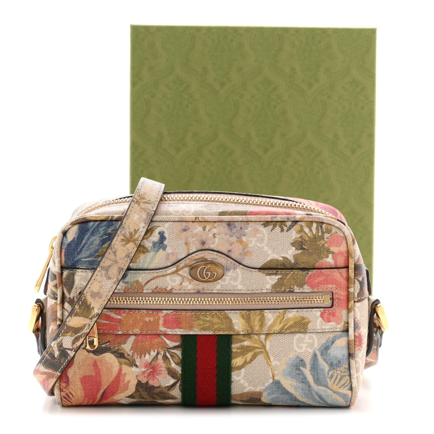 GG Supreme Monogram Water Flora Web Mini Ophidia Shoulder Bag Beige White Multicolor