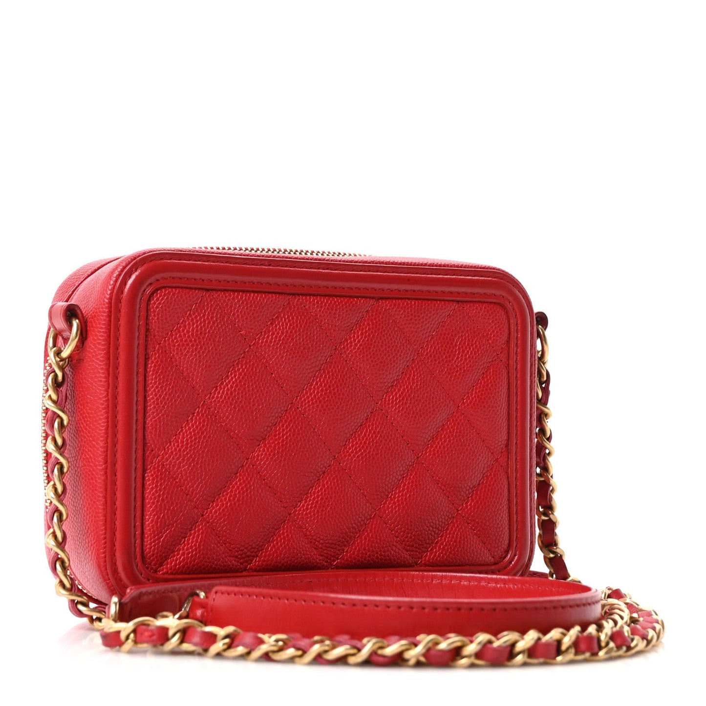 Caviar Quilted Filigree Vanity Clutch With Chain Red