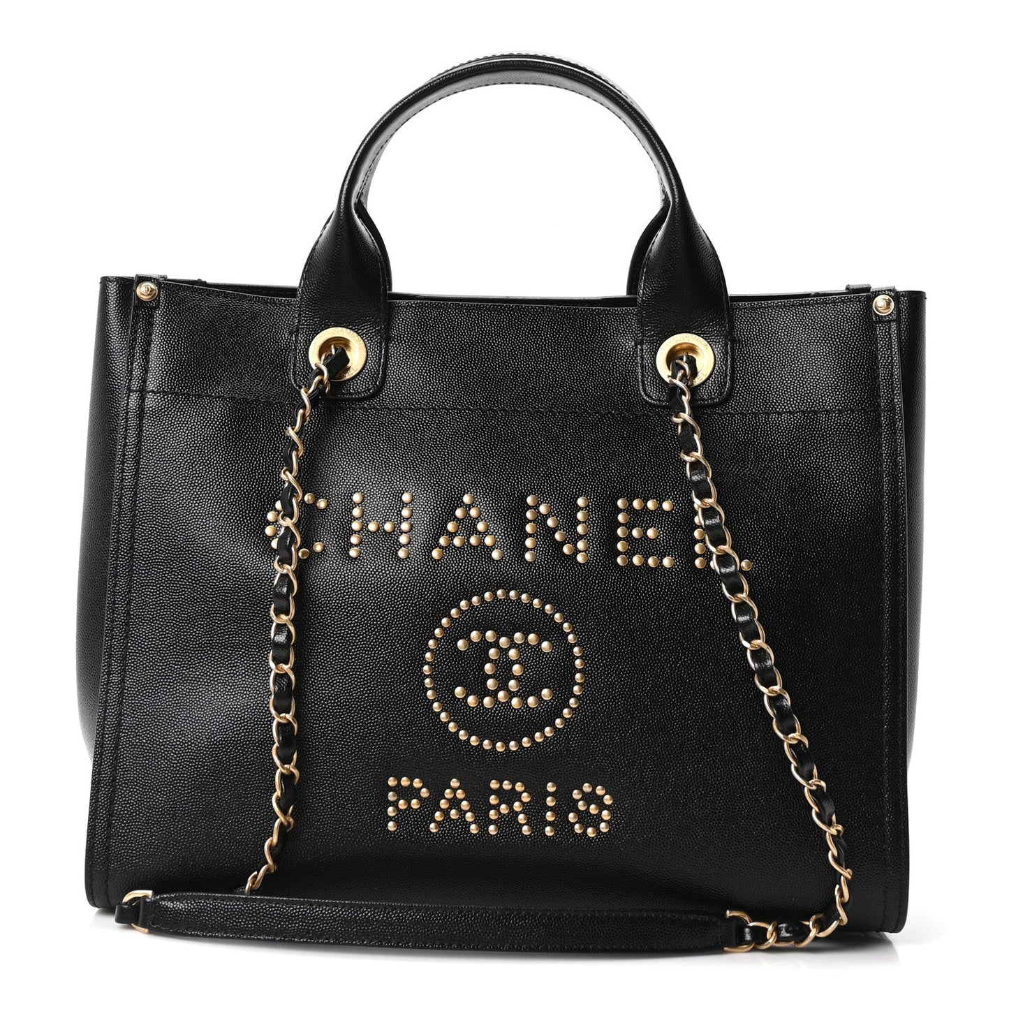 Caviar Small Studded Deauville Tote Black