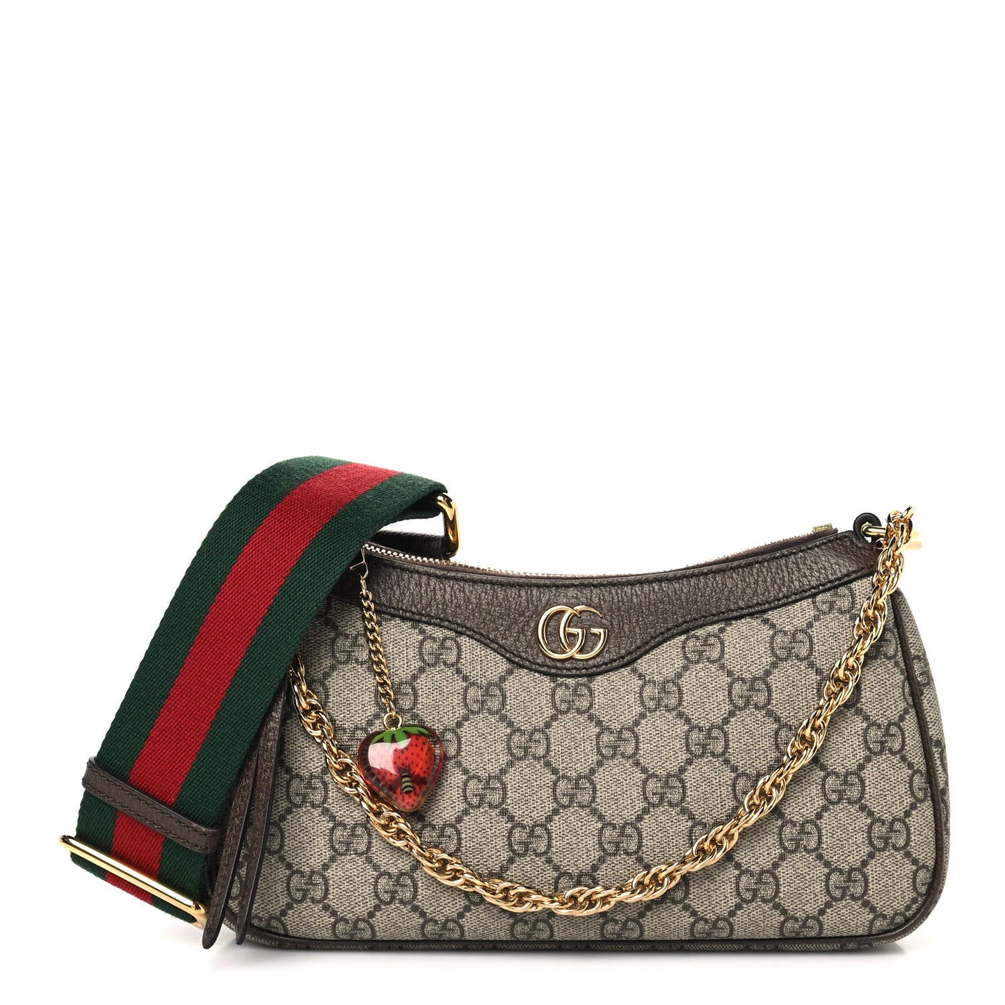 GG Supreme Monogram Textured Dollar Calfskin Web Small Ophidia GG Handbag Beige Ebony New Acero