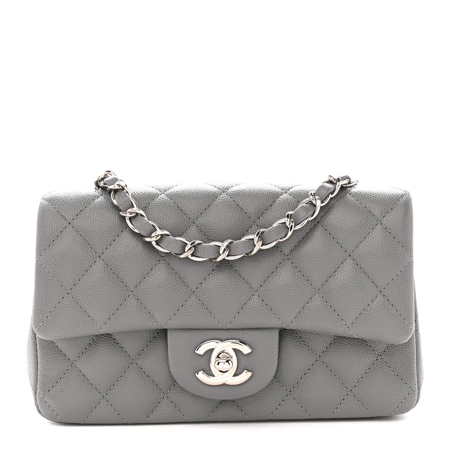 Caviar Quilted Mini Rectangular Flap Grey