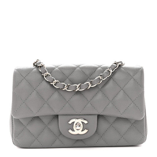 Caviar Quilted Mini Rectangular Flap Grey
