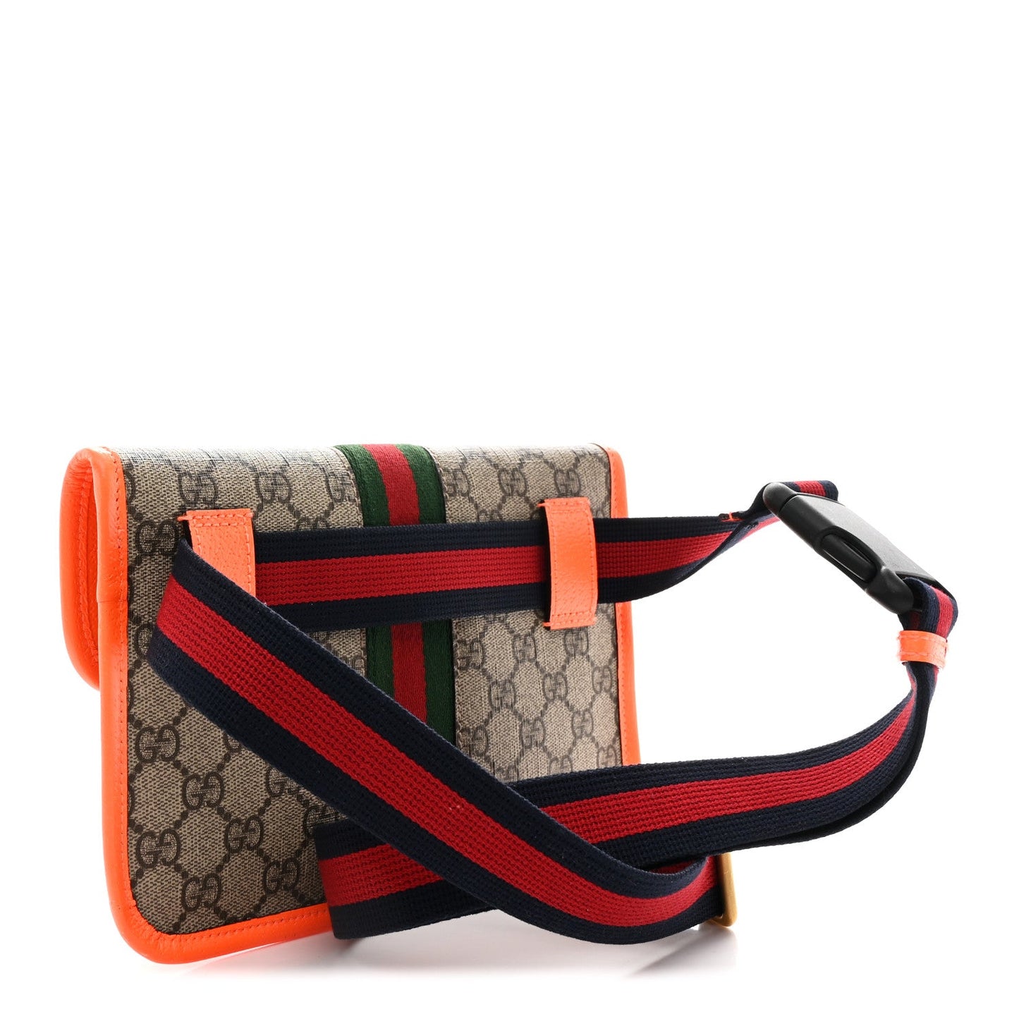 GG Supreme Monogram Web Small Ophidia Belt Bag Beige Ebony Orange Fluo