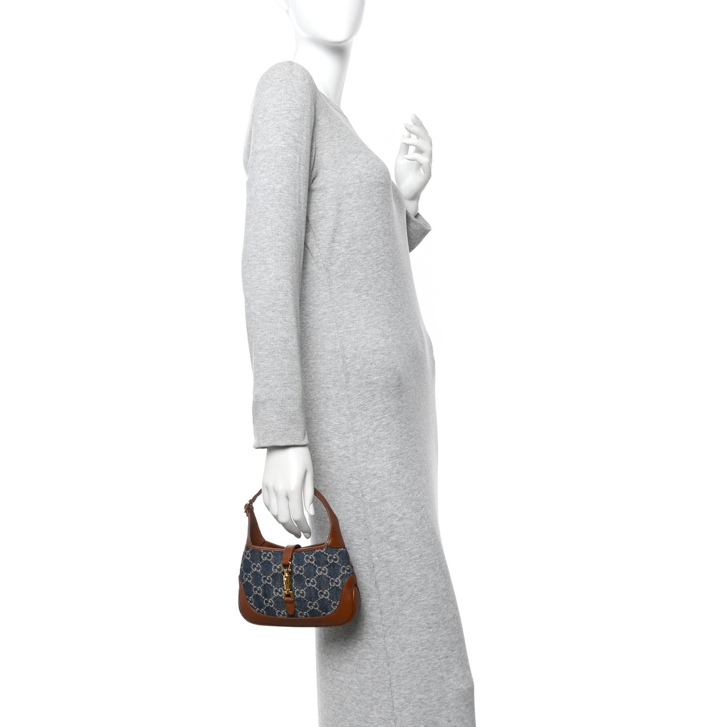 New Denim GG Monogram Calfskin Mini Jackie 1961 Hobo Blue Tea Cuir